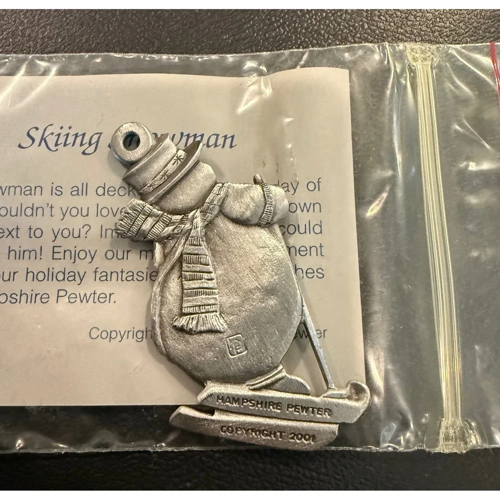 Hampshire Pewter Christmas Skiing‎ Snowman Ornament Silver 2001 Holiday Decor